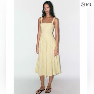 Zara NWT light yellow strappy midi dress 4813/818
